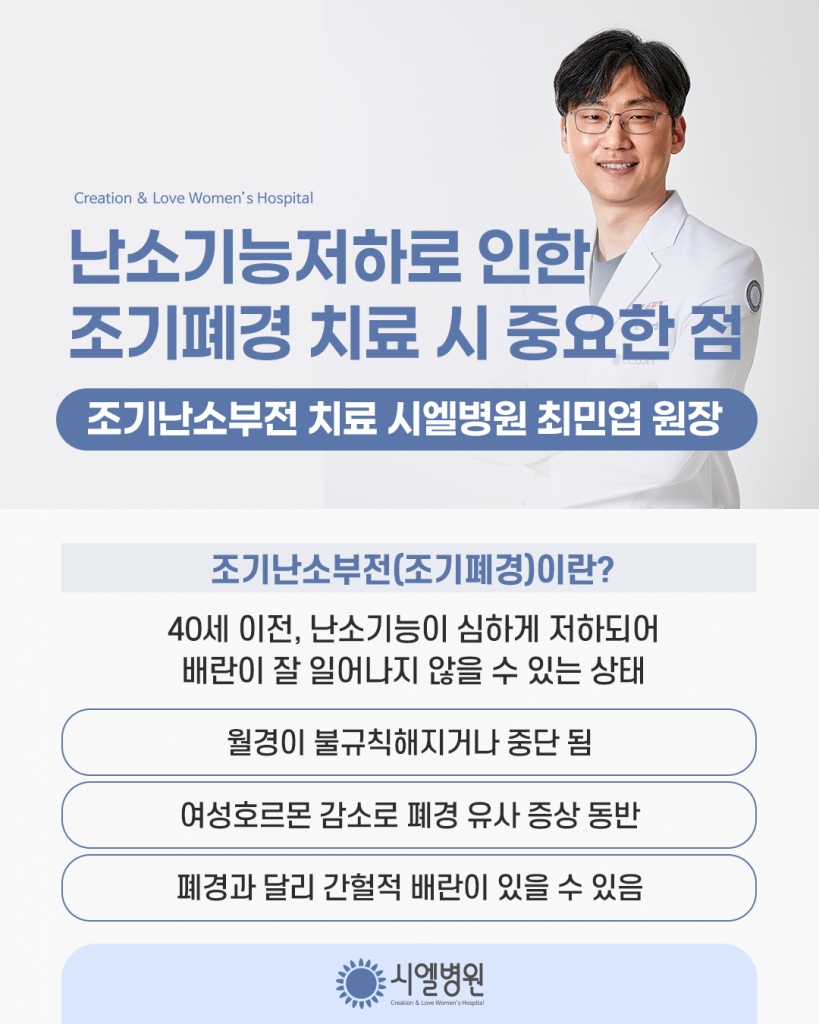 난소기능저하로 인한 조기폐경 치료 시 중요한 점 [조기난소부전 치료] - 시엘병원 최민엽 원장 첨부파일 : 1773704703.png