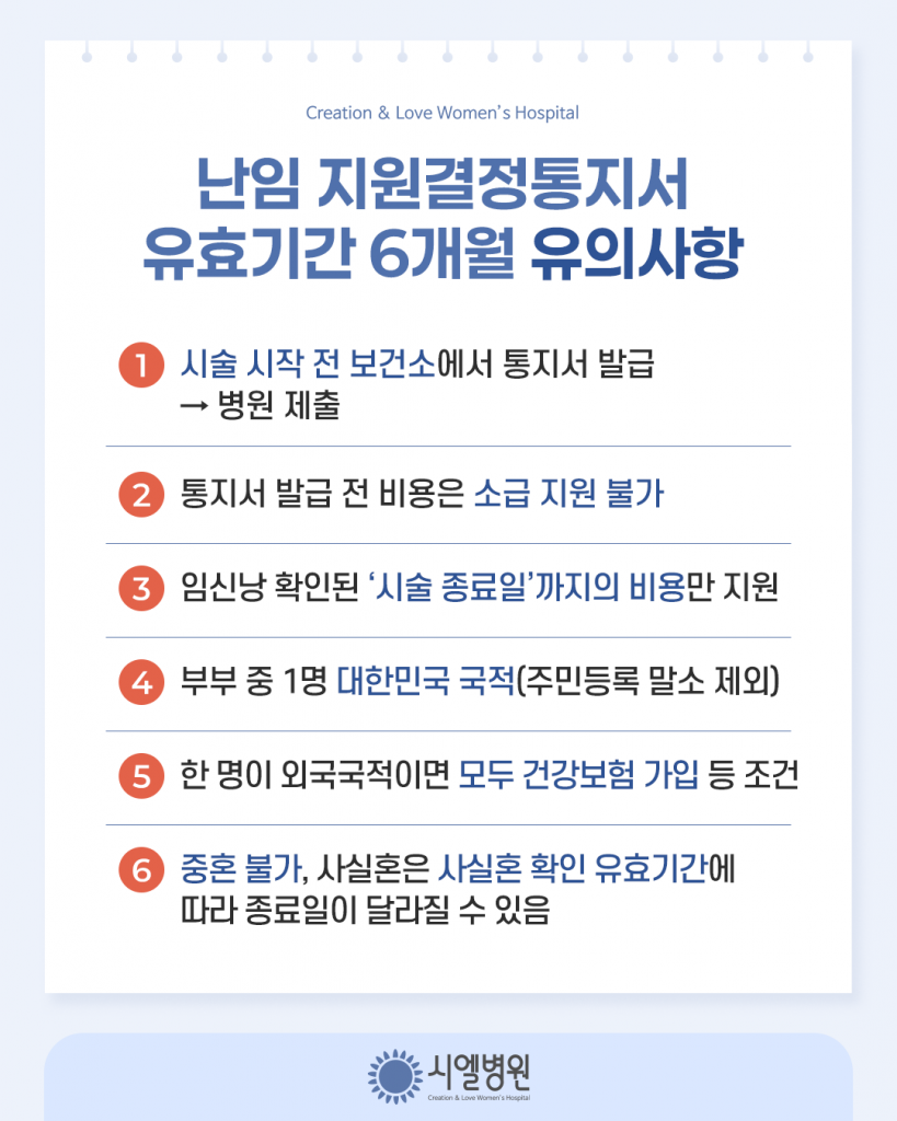 난임 지원결정통지서 유효기간 6개월, 난임시술 계획 세우는 최적의 방법은? (시험관아기, 인공수정 시술 차수) 첨부파일 : 1770085001.png